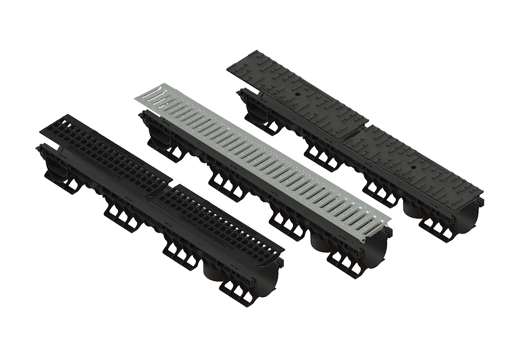 Лоток пластиковый PolyMax Basic DN100 h155 мм с выпуском